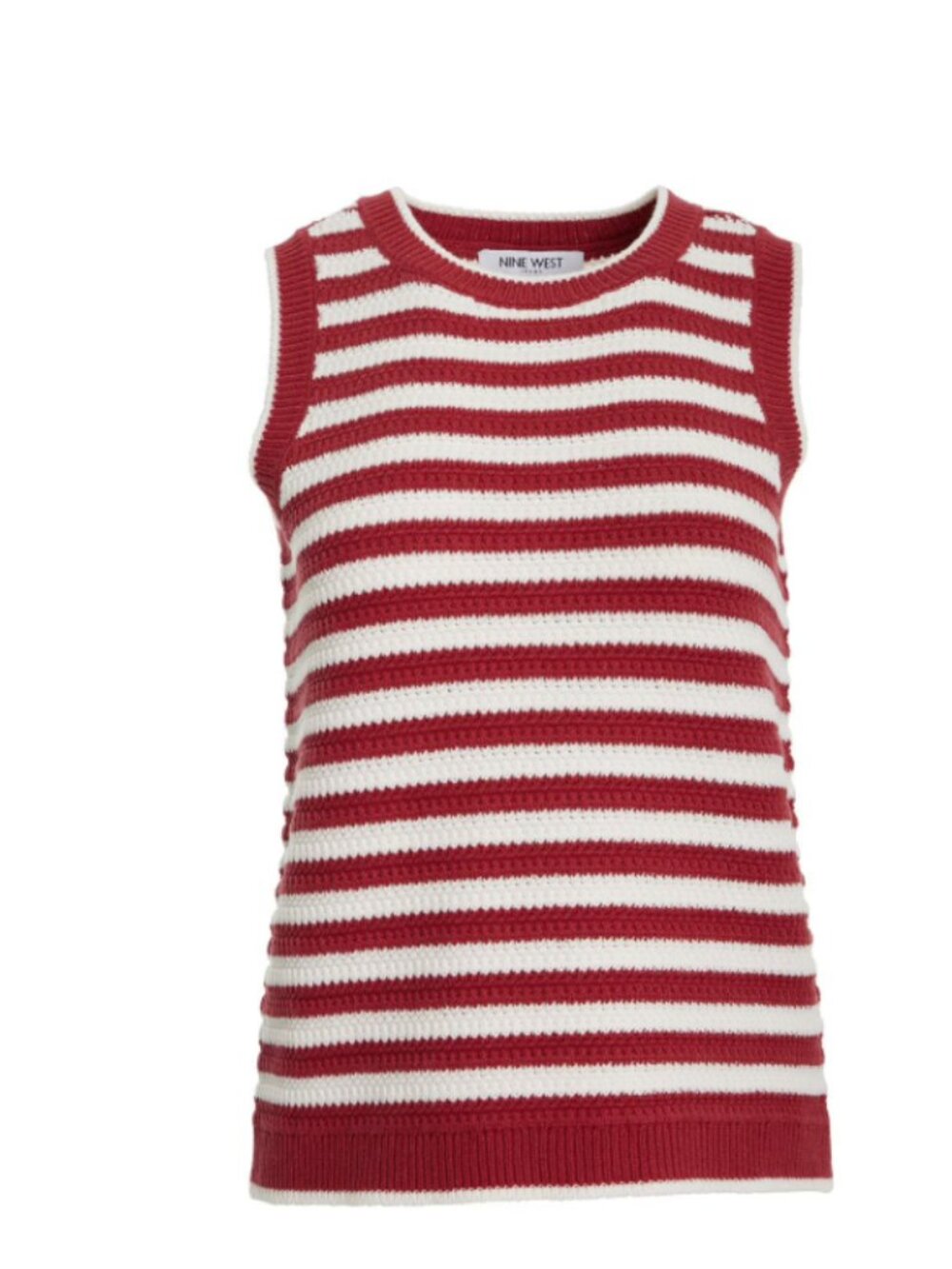 Nine West Womens Red White Stripe Crochet Tank Top Sleeveless